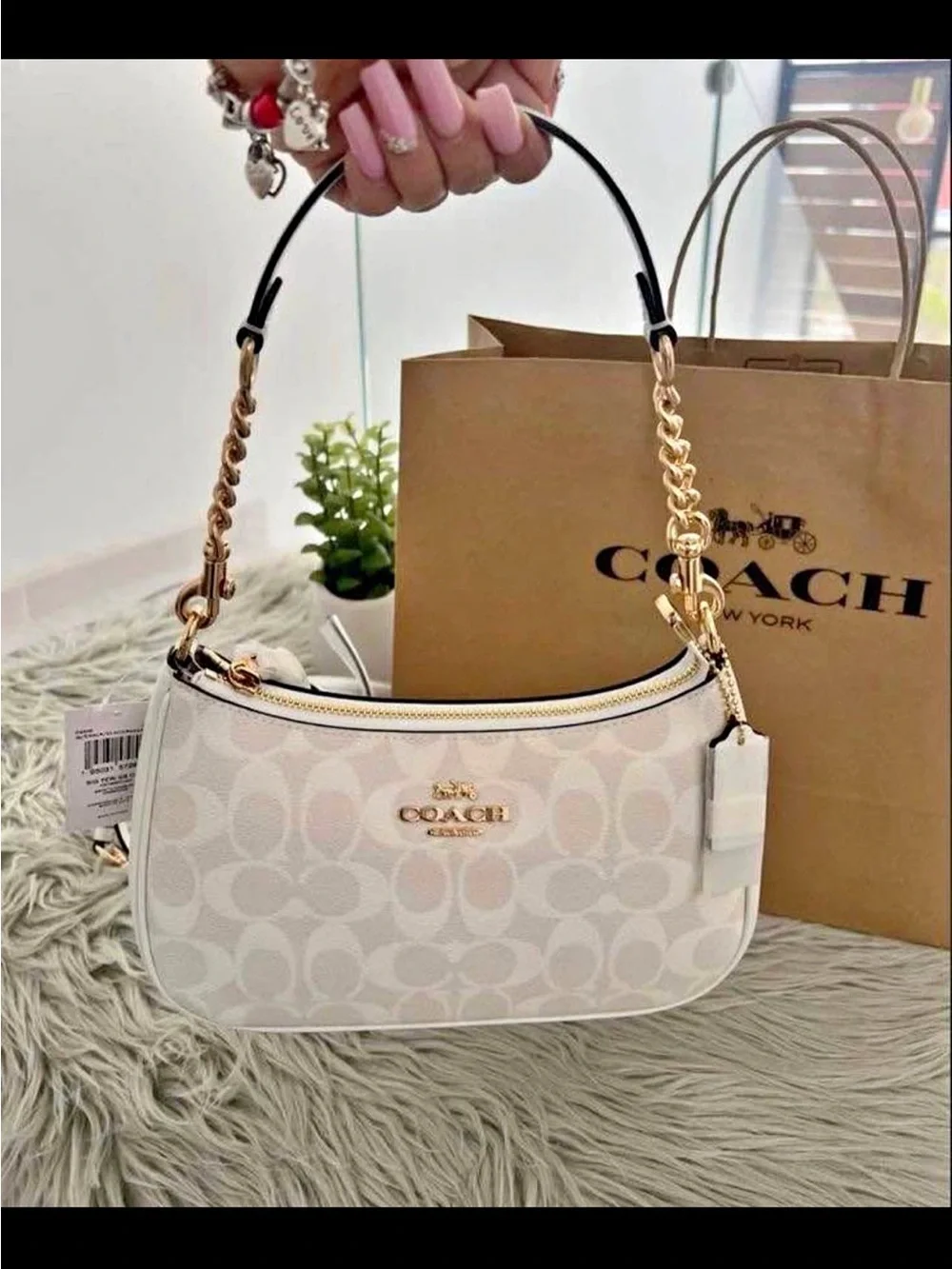 Coach Chalk Signature Canvas Shoulder Bag with Gold Hardware
